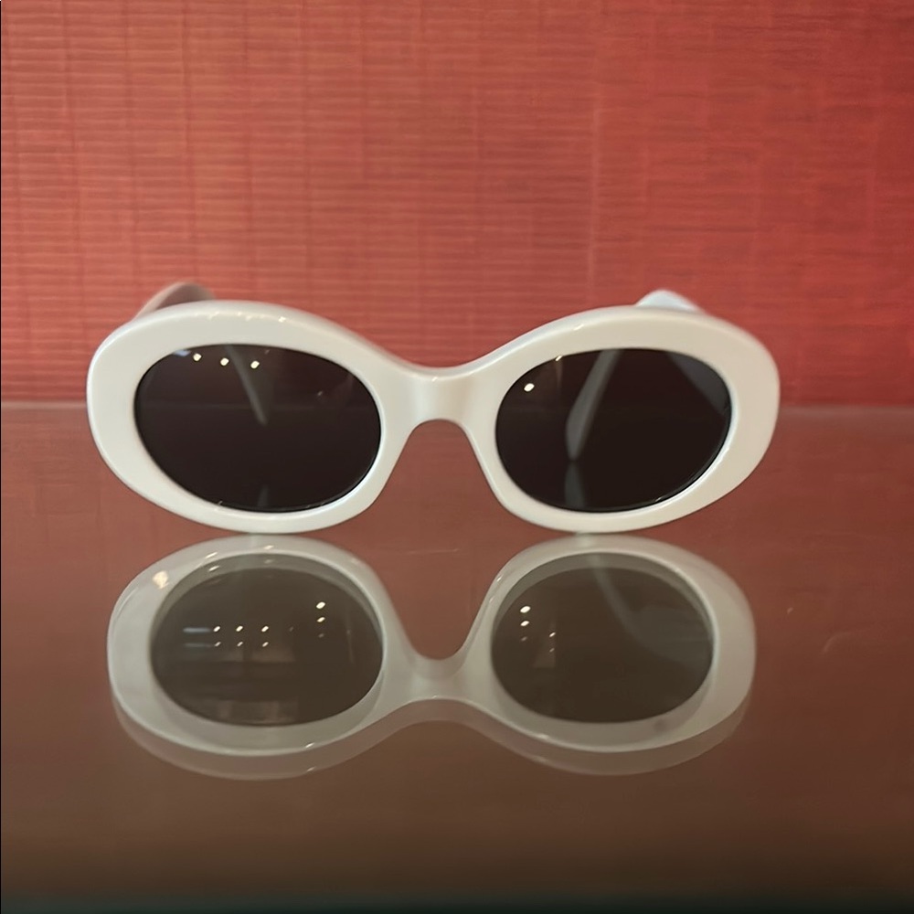 Celine Triomphe White Sunglasses Oval with Original Shipping Box